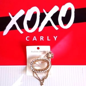 Pearl & Rhinestoned Chain Brooch